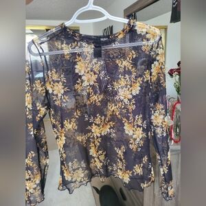 Purple and yellow floral see-through top